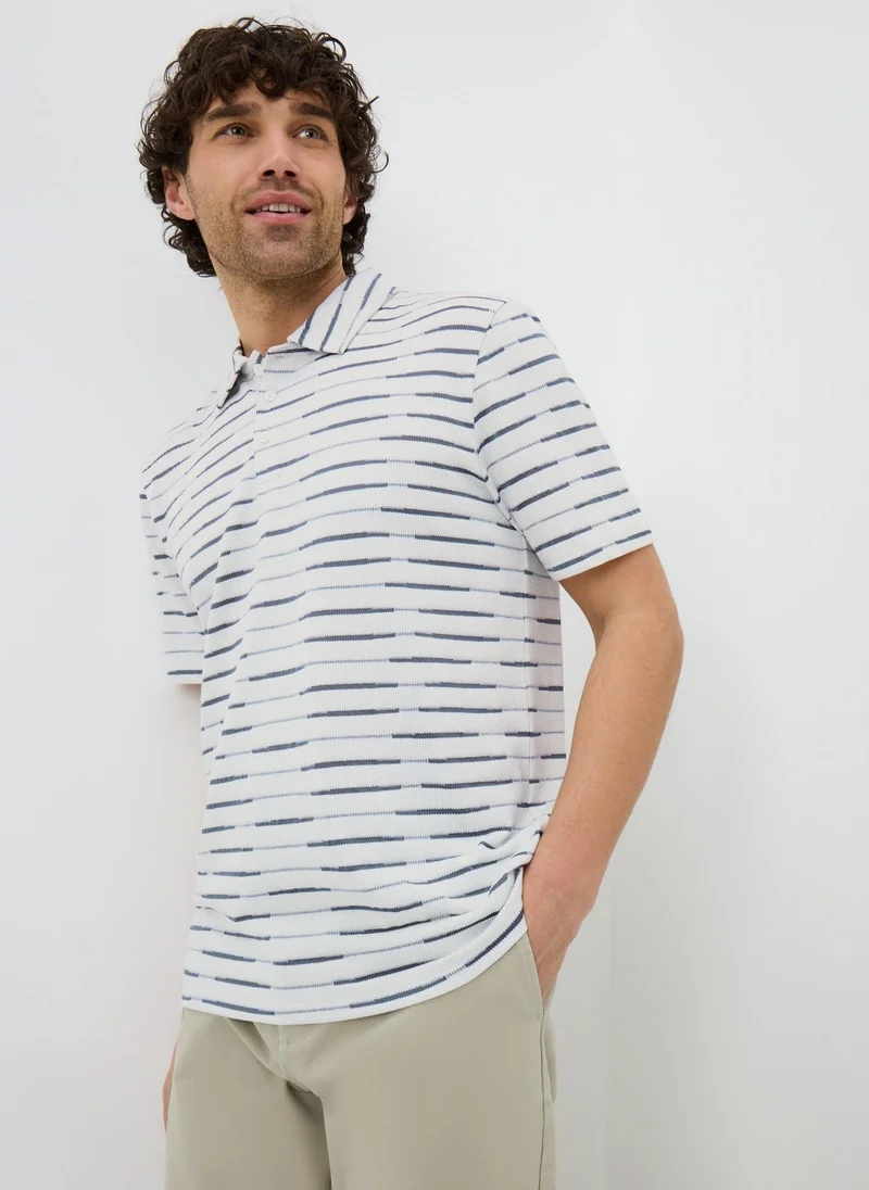 Matalan Navy Stripe Textured Polo Shirt